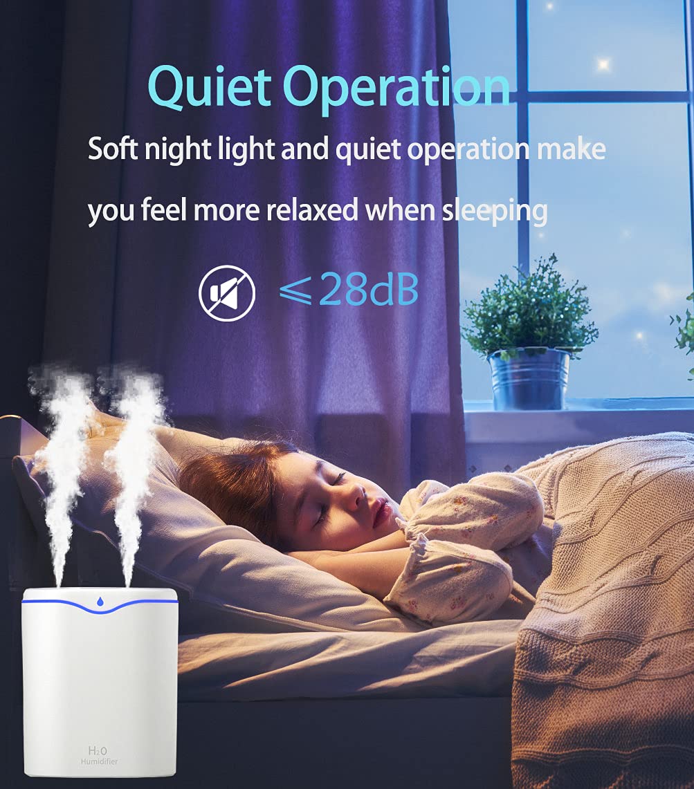 HANNEA Humidifier for Room Moisture 2L 28dB Silent Humidifier for Plants Indoor Household Ultrasonic Cool Mist Humidifier Desktop Humidifier with Double Spray Nozzle 7-Color RGB Night Light Auto Shut-Off HANNEA Humidifier for Room Moisture 2L 28dB Silent Humidifier for Plants Indoor Household Ultrasonic Cool Mist Humidifier Desktop Humidifier with Double Spray Nozzle 7-Color RGB Night Light Auto Shut-Off